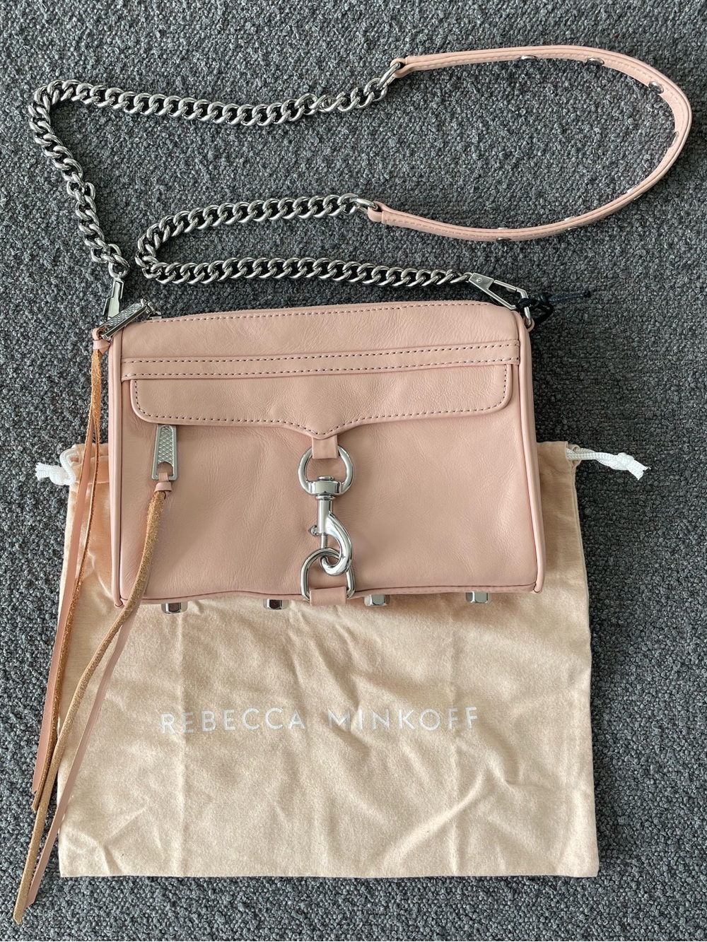 NWT Rebecca Minkoff Mini Mac Crossbody Bag Rosewood Pink Leather Silver